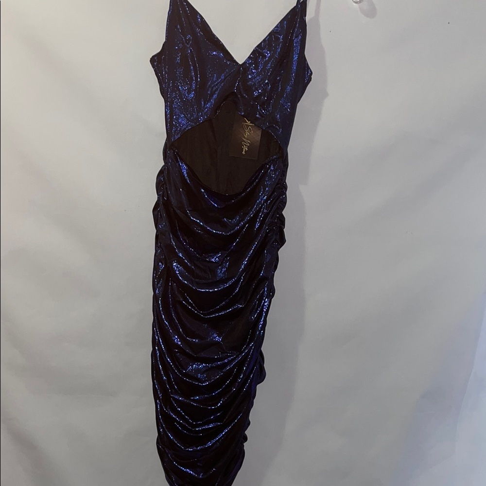 Sleek Midnight Blue Draped Midi Dress